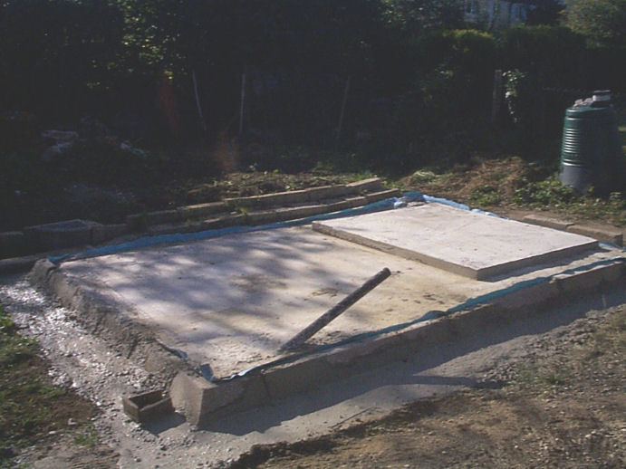 2.4 metre by 3.6 metre cement base