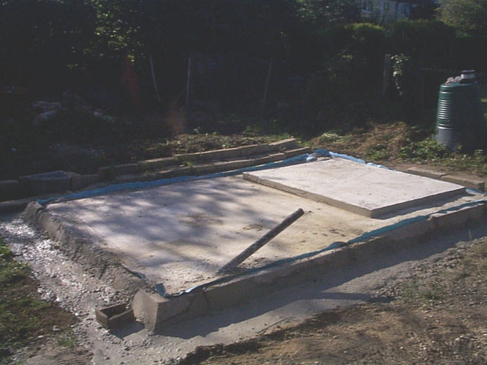 2.4 metre by 3.6 metre cement base